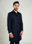 Lawrencepur navy blue checkered worsted tweed long coat for a stylish winter.