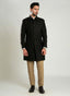 Lawrencepur brown self-striped wool-rich worsted tweed long coat for winter.