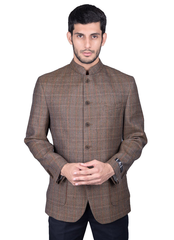 Mocha Brown Checks Worsted Tweed Classic Blazer