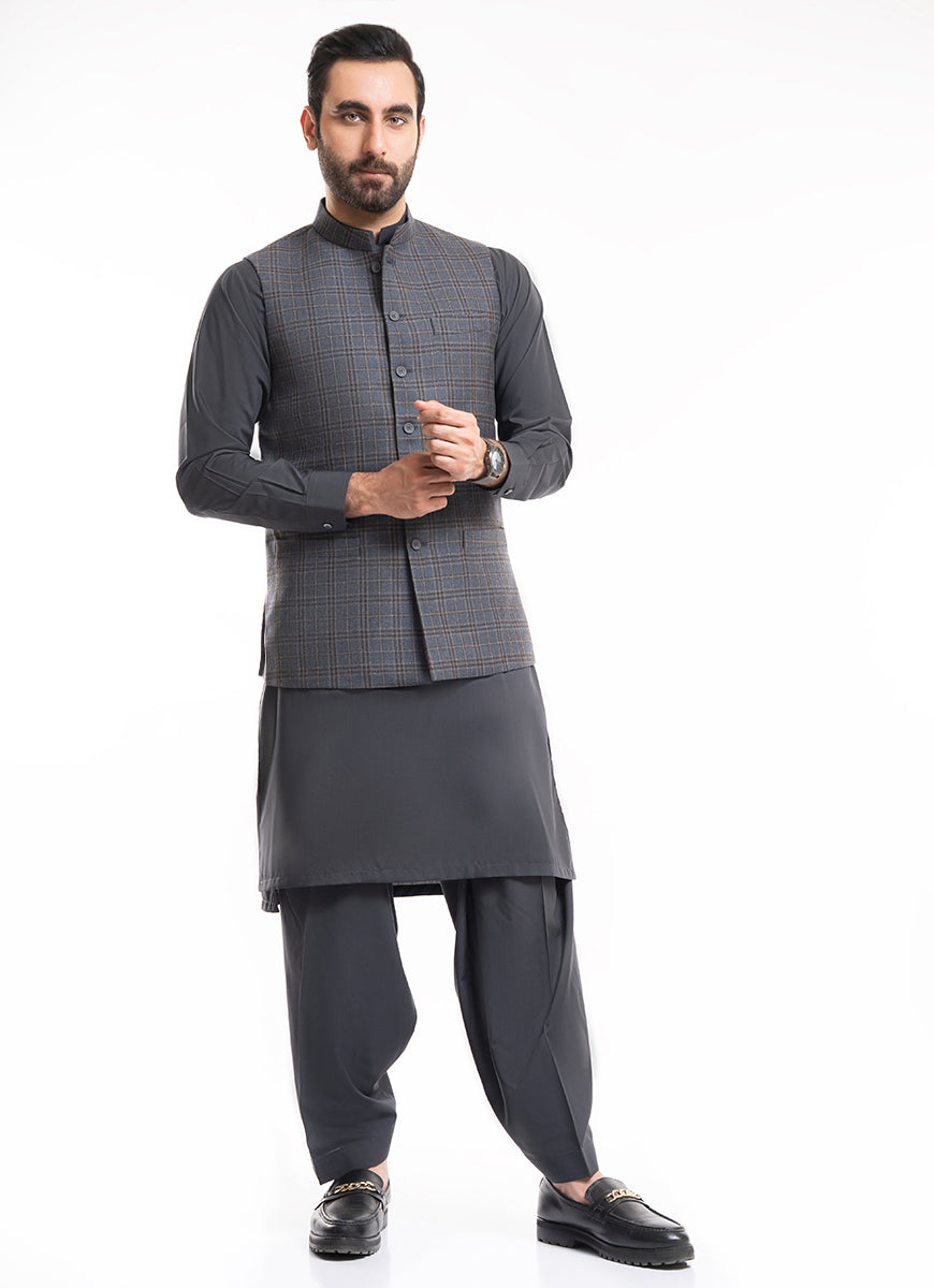 2240-00220-020-5-014 L-Waist Coat Worsted Tweed Wool Rich Grey Winter 2