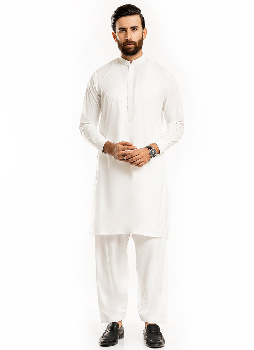 Plain-Off White, Premium Poly Viscose Shalwar Kameez
