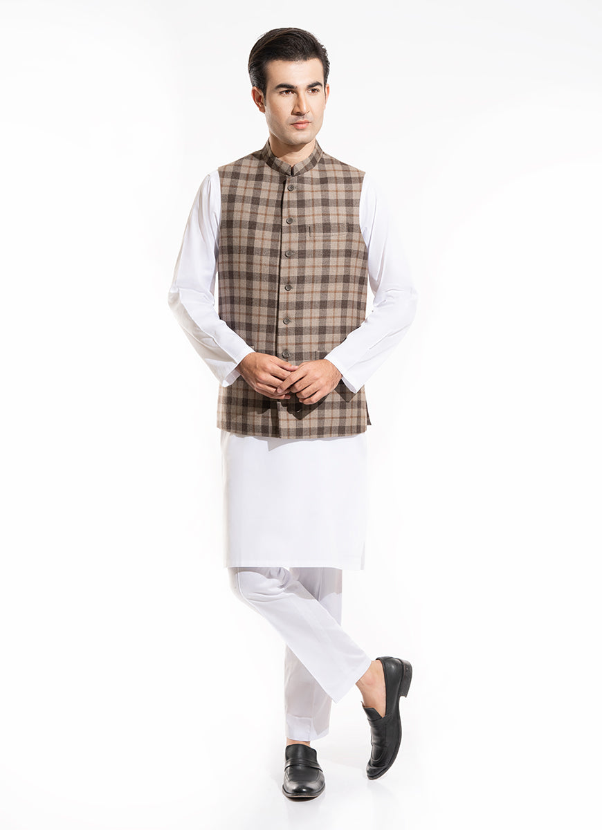 2240-00220-040-5-034 L-Waist Coat Worsted Tweed Wool Rich Brown Winter 2