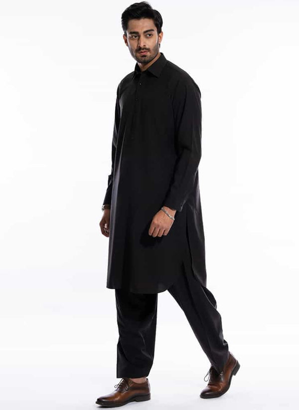 Black, End on End Textured, Kashghar Winter Shalwar Kameez