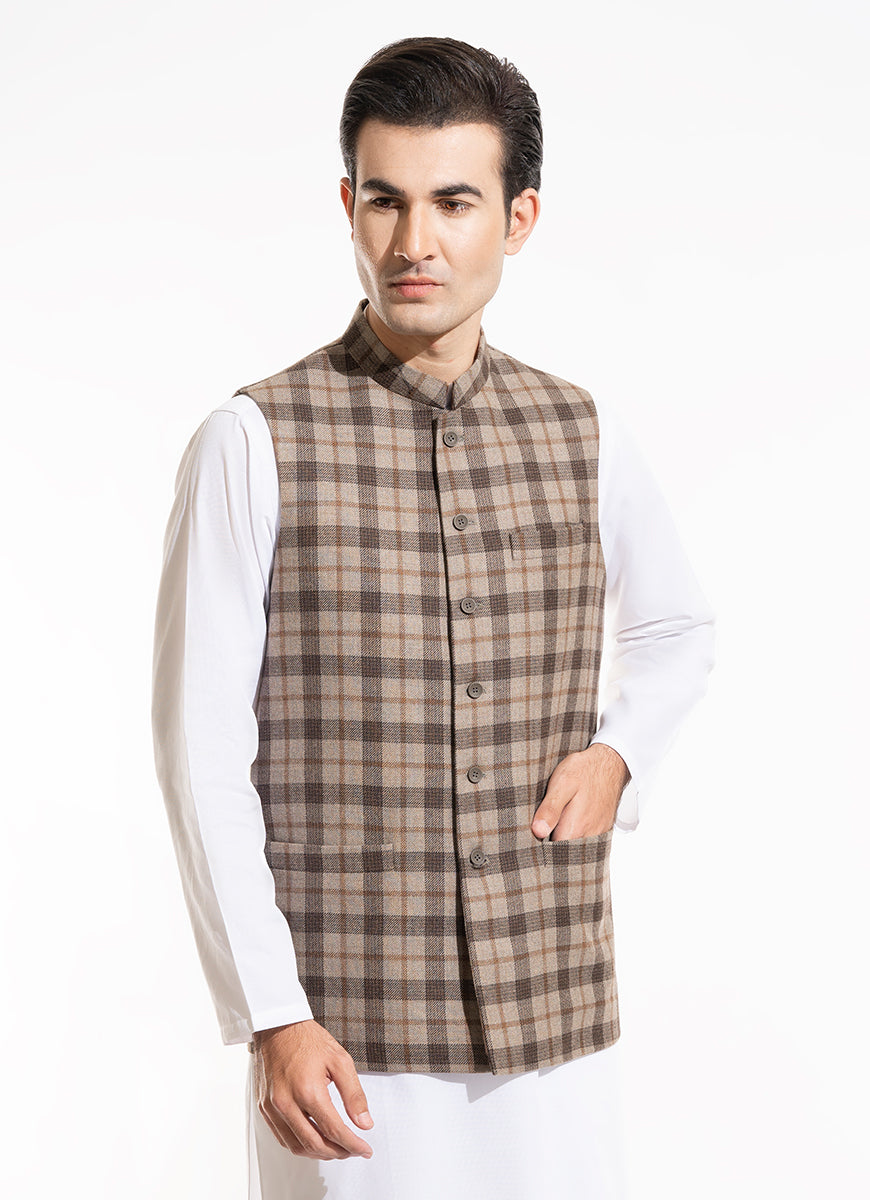 2240-00220-040-5-034 L-Waist Coat Worsted Tweed Wool Rich Brown Winter 1 Main image