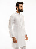 Schiffli Embroidered White (Zigzag pattern), 100% Cotton Short Kurta