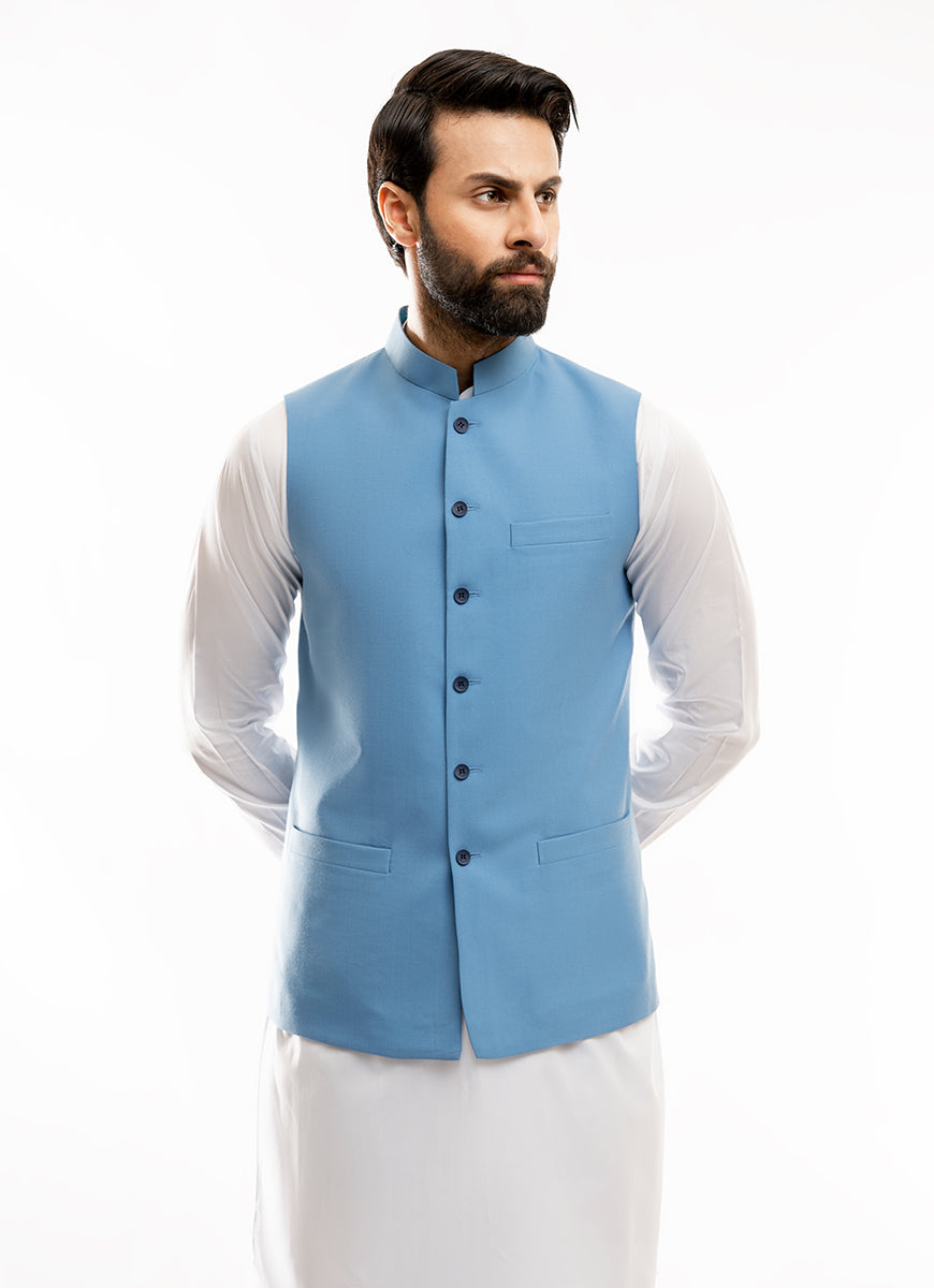 Lawrencepur Men's Sky Blue Wool Blend Lyla Collection Waistcoat Main image