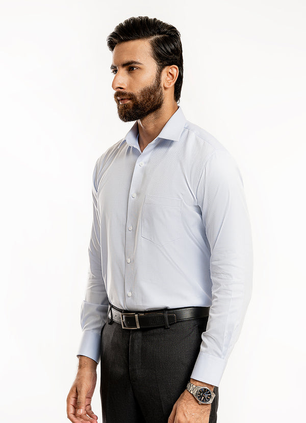 Textured-Light Blue, Cotton Rich Charlie Formal Shirt