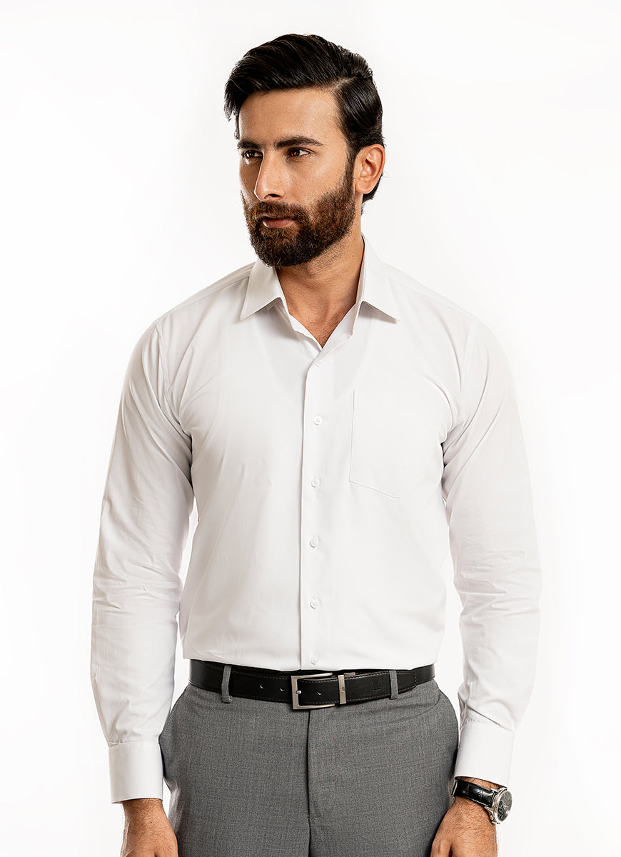 Plain- White, Poly Cotton Delta Formal Shirt