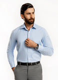 Textured-Sky Blue, Cotton Rich Charlie Formal Shirt