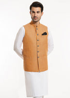 Orange & Brown Striped Waistcoat – Wool-Rich Tweed Formal Wear