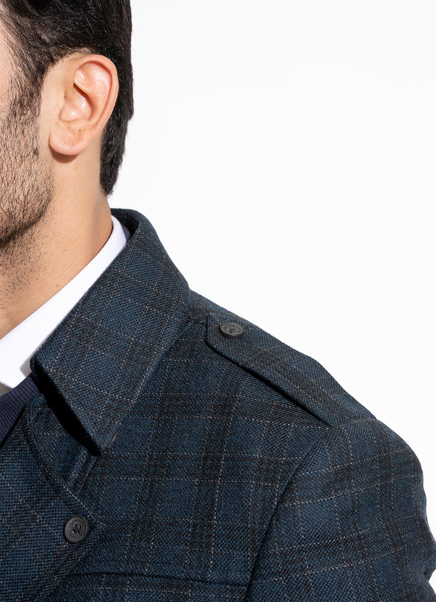 Double Jacket - Worsted Tweed Dark Blue Broad Checks Secondary image