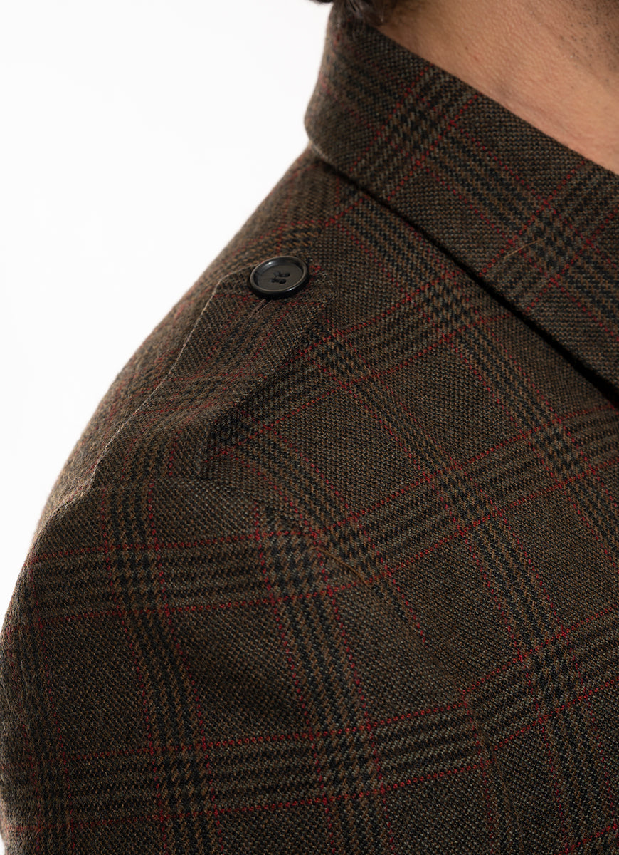 Glen Plaid Checks-Kombu Green, Wool Rich, Worsted Tweed Long Coats Secondary image