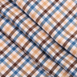 Dobby Textured Checks-Brown, Blue & Cream, Dobby 2x2, Supernova Copper, Shirting Fabric