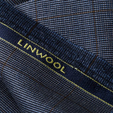 Broad Checks Dark Blue Linwool Fabric