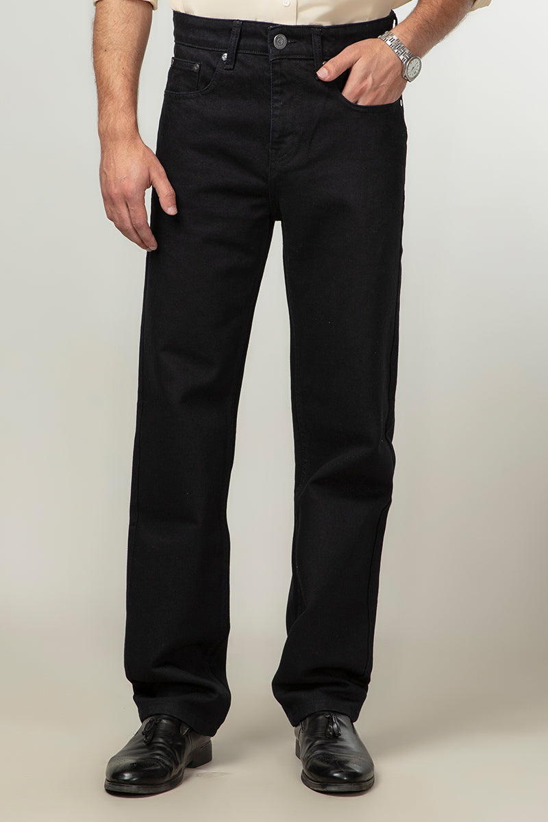 Black Straight Fit Rigid Denim Jeans