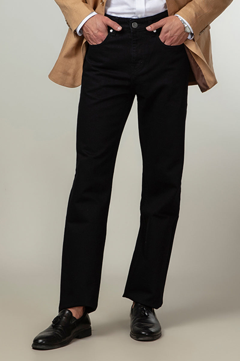 Black Straight Fit Rigid Denim Jeans Main image