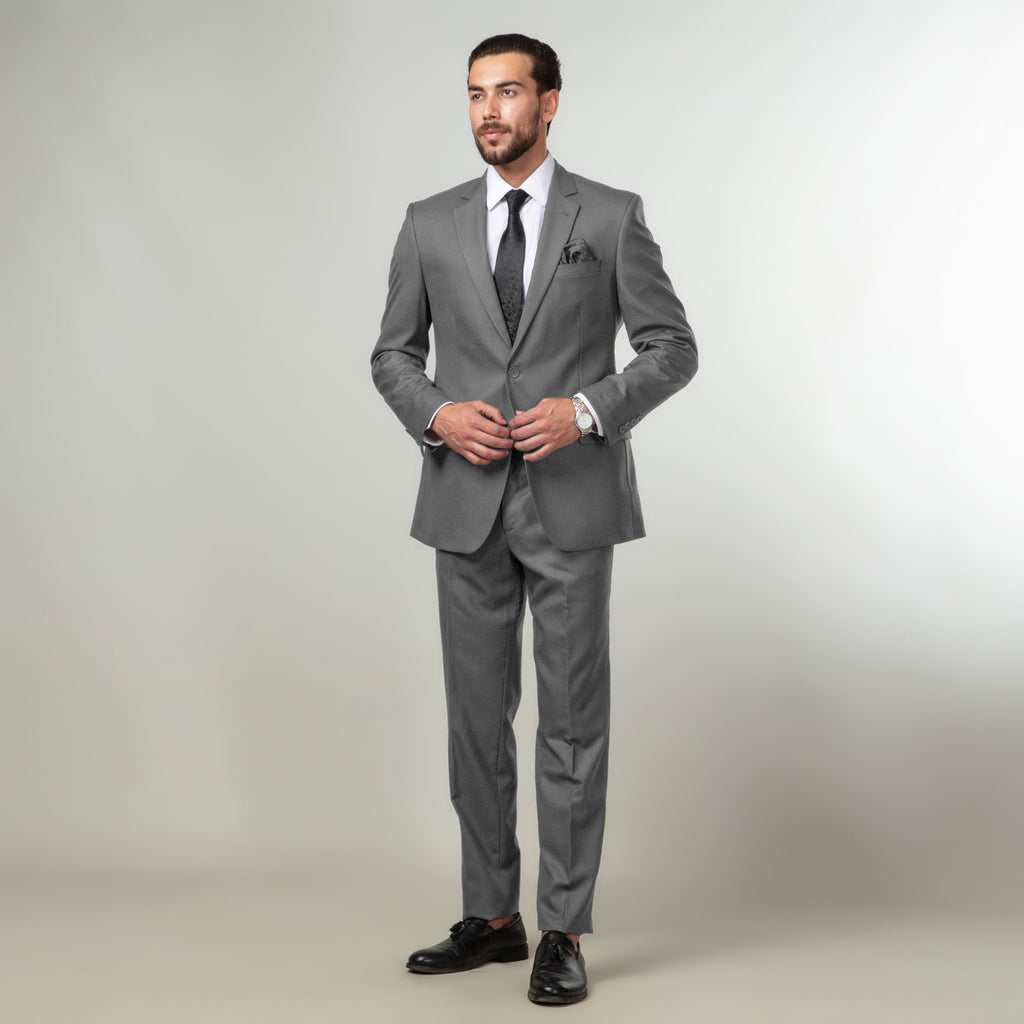 2-Piece Formal Suit Light Grey Plain