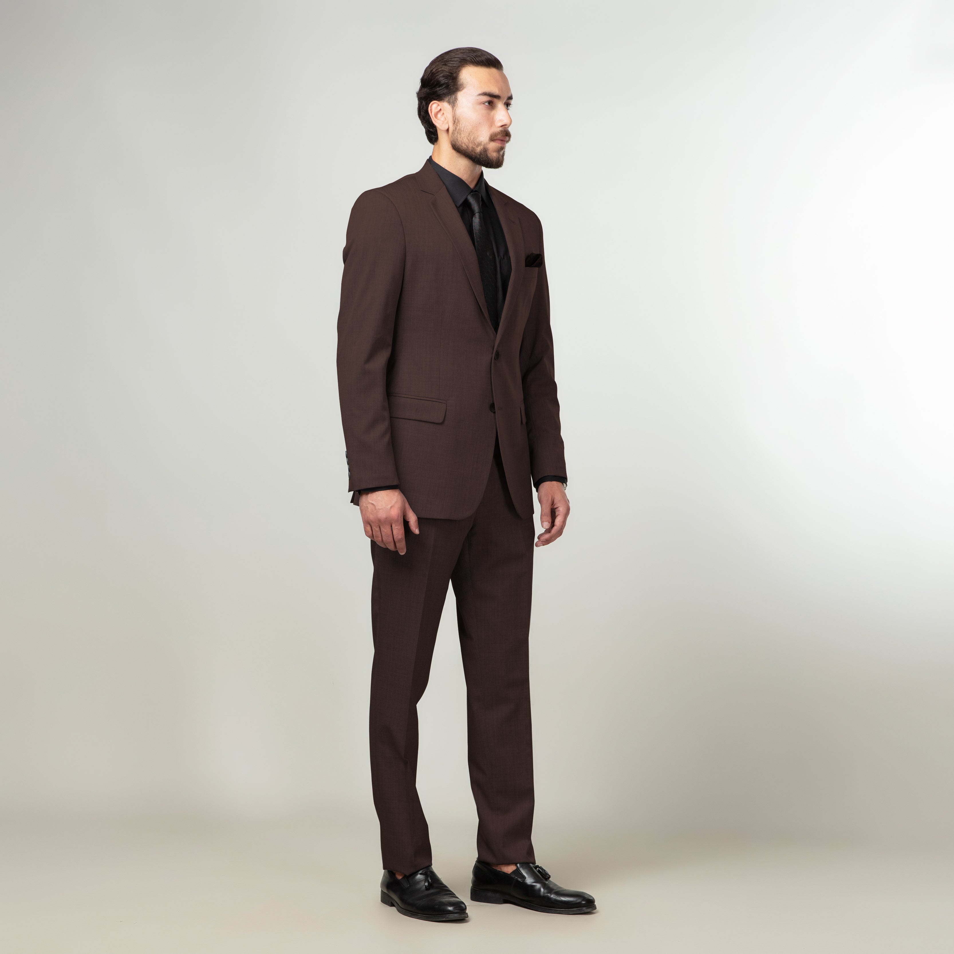2-Piece Formal Suit Dark Brown Plain