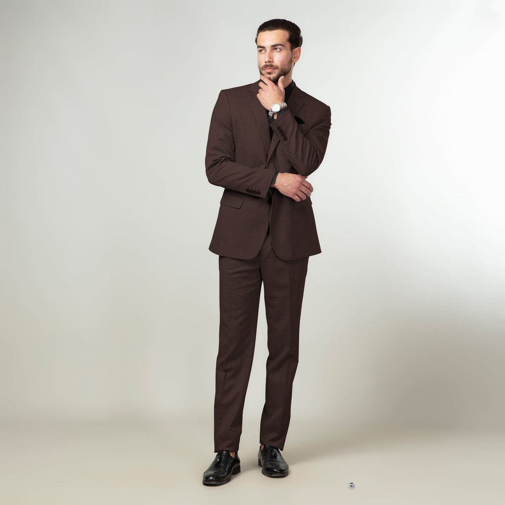 2-Piece Formal Suit Dark Brown Plain