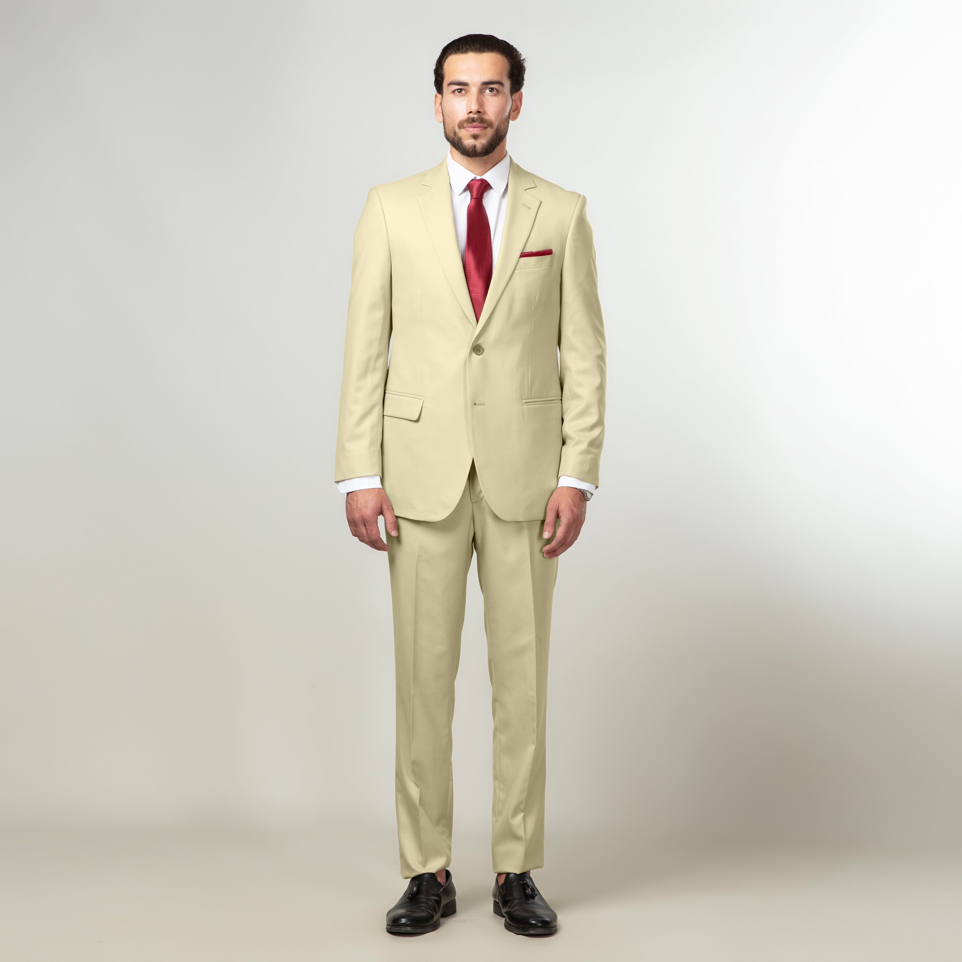 2-Piece Formal Suit Beige Plain