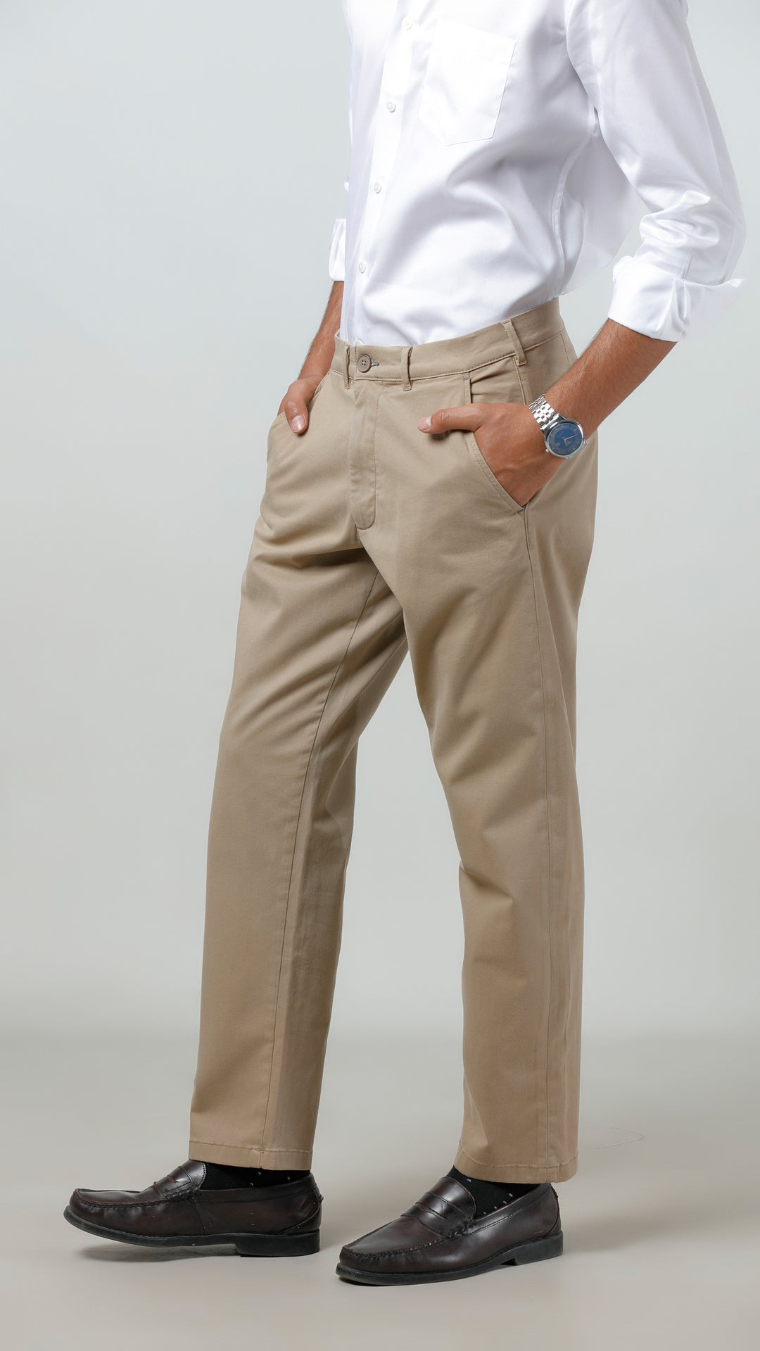 Casual Trouser - Adam Stretch Cotton Khaki Plain Secondary image