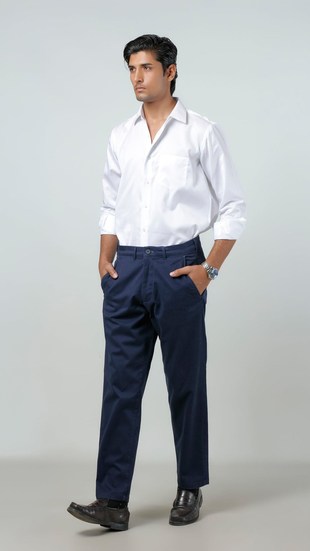 Casual Trouser - Adam Stretch Cotton Navy Blue Plain