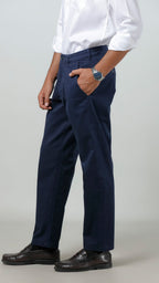 Casual Trouser - Adam Stretch Cotton Navy Blue Plain