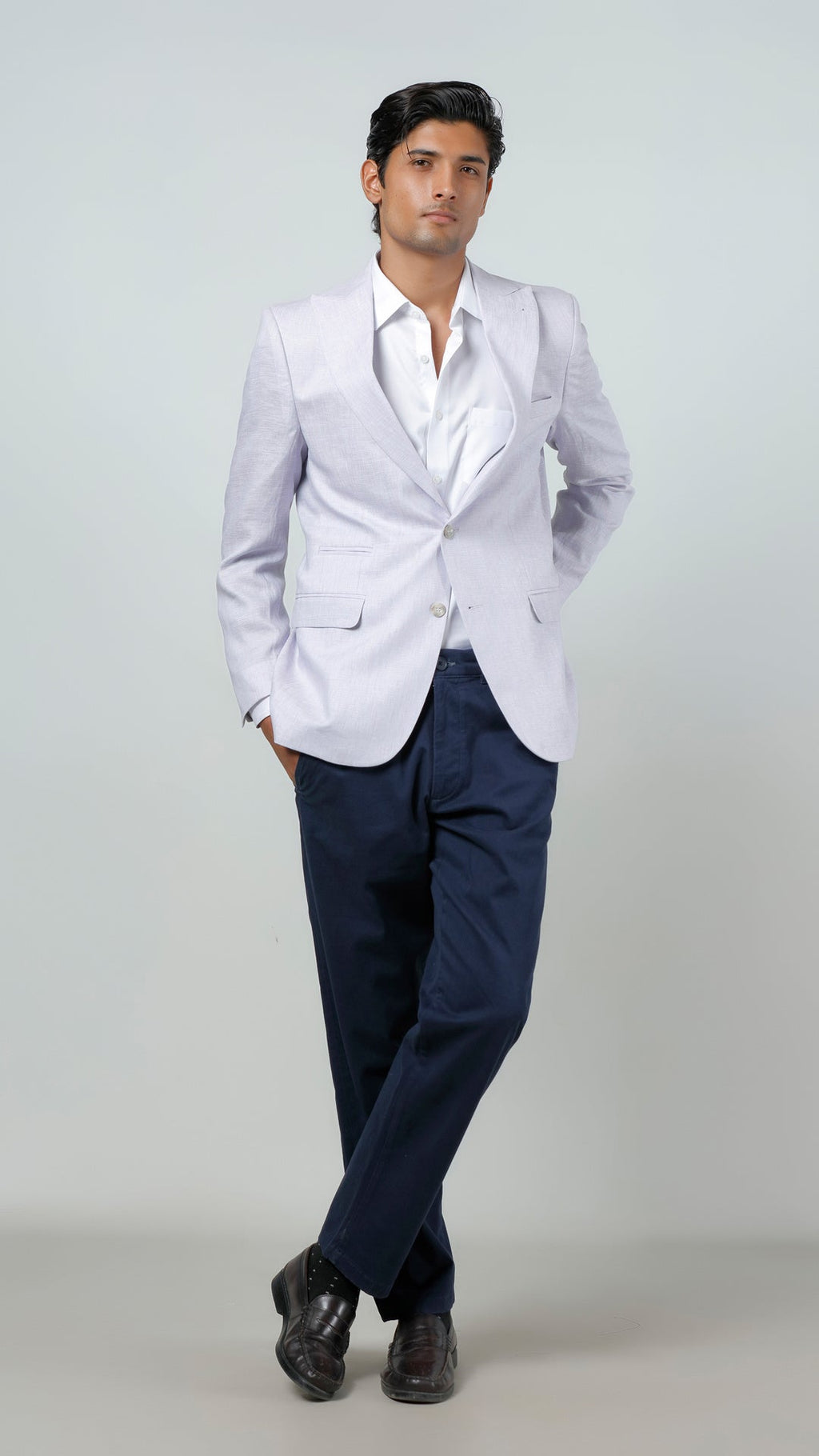 Casual Trouser - Adam Stretch Cotton Navy Blue Plain