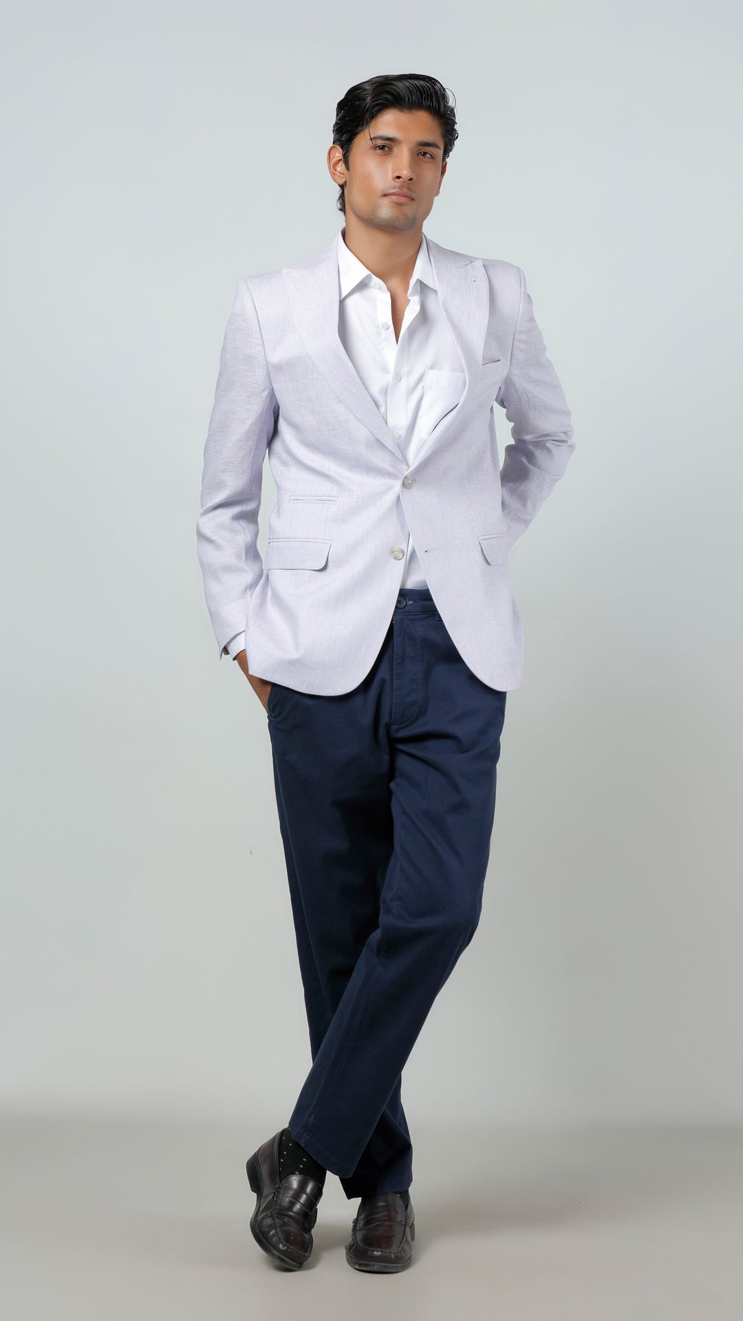 Casual Trouser - Adam Stretch Cotton Navy Blue Plain