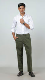 Casual Trouser - Adam Stretch Cotton Olive Green Plain