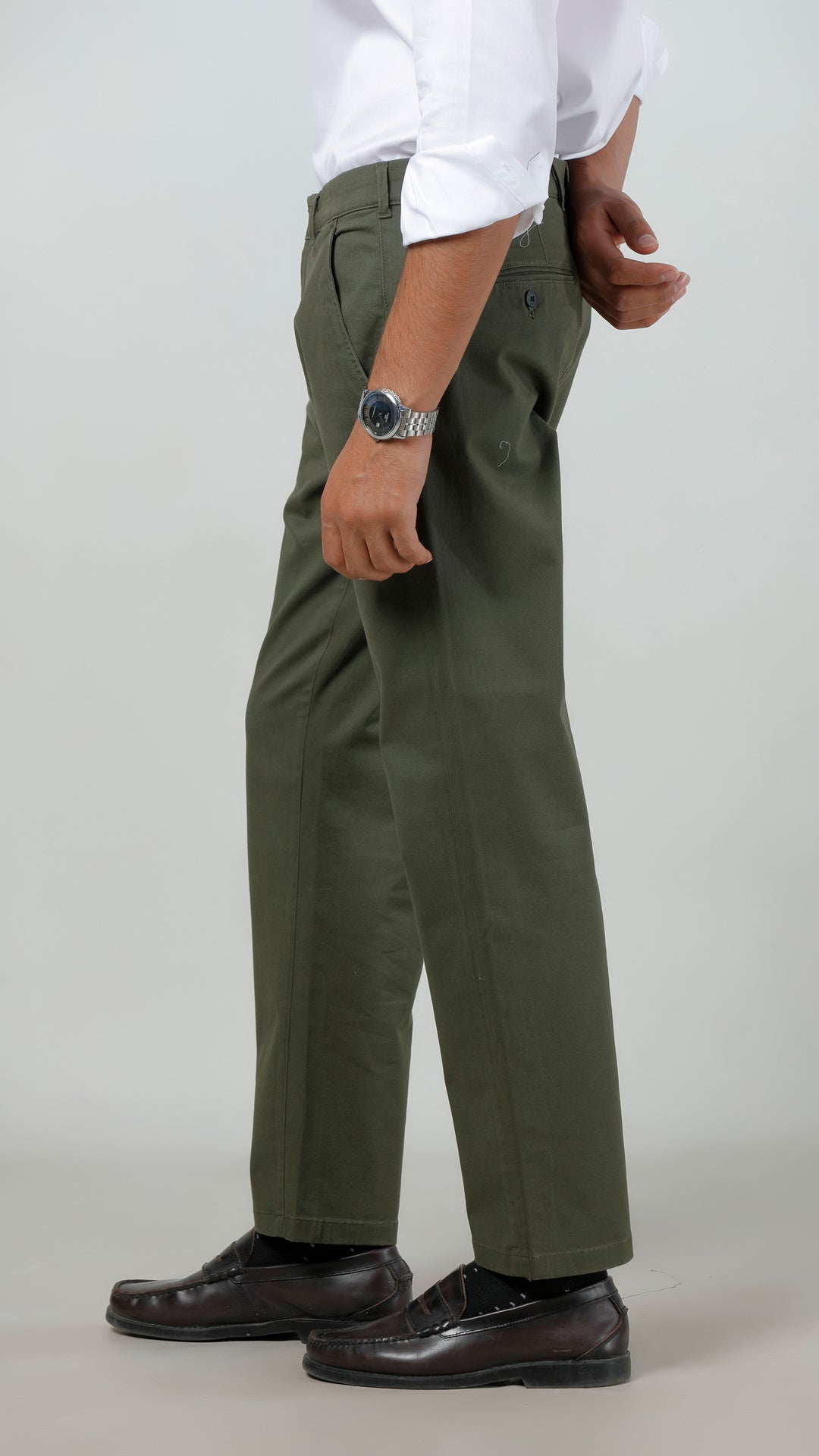 Casual Trouser - Adam Stretch Cotton Olive Green Plain Secondary image