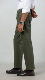 Casual Trouser - Adam Stretch Cotton Olive Green Plain