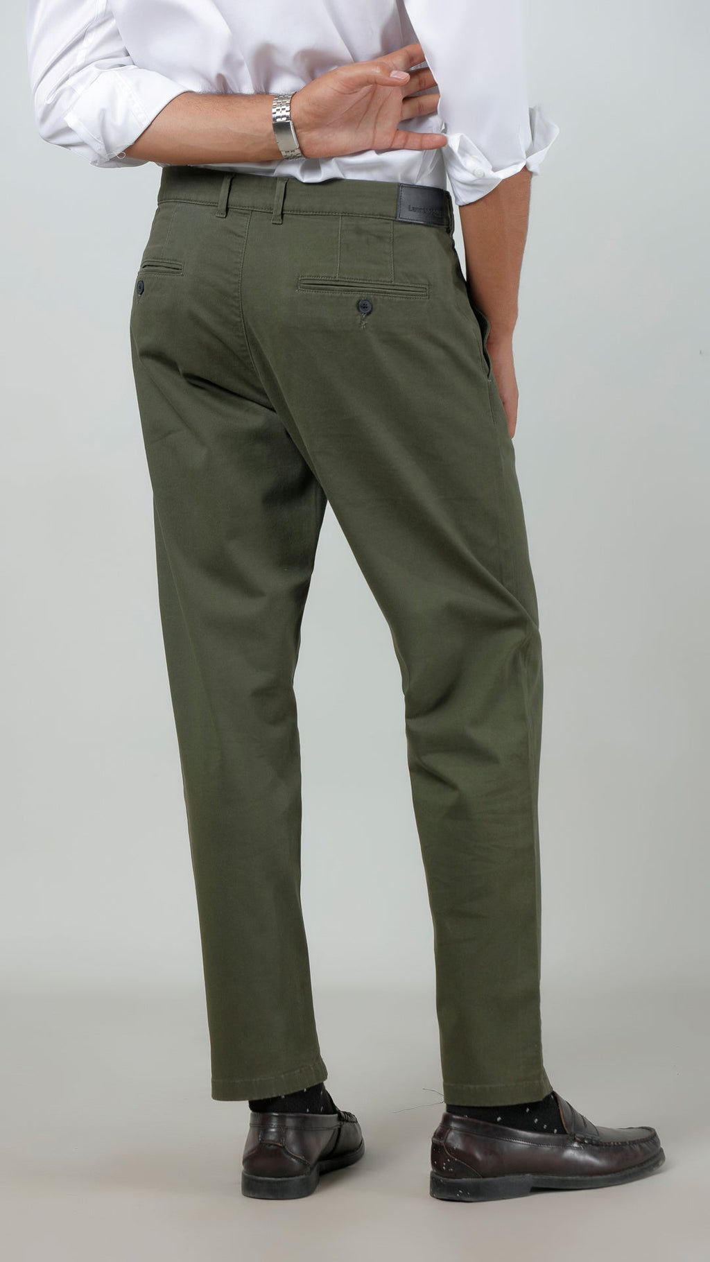 Casual Trouser - Adam Stretch Cotton Olive Green Plain