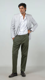 Casual Trouser - Adam Stretch Cotton Olive Green Plain