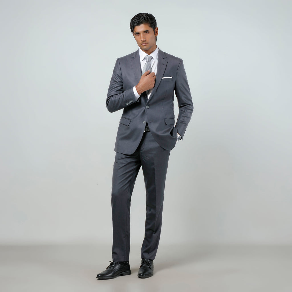 2-Piece Formal Suit Mid Grey Plain