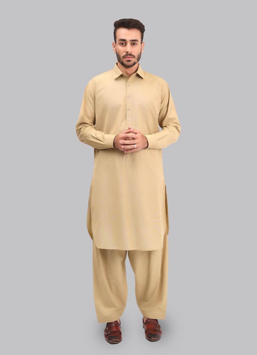 Khaki Textured Kashghar Shalwar Kameez – Men’s Winter Outfit