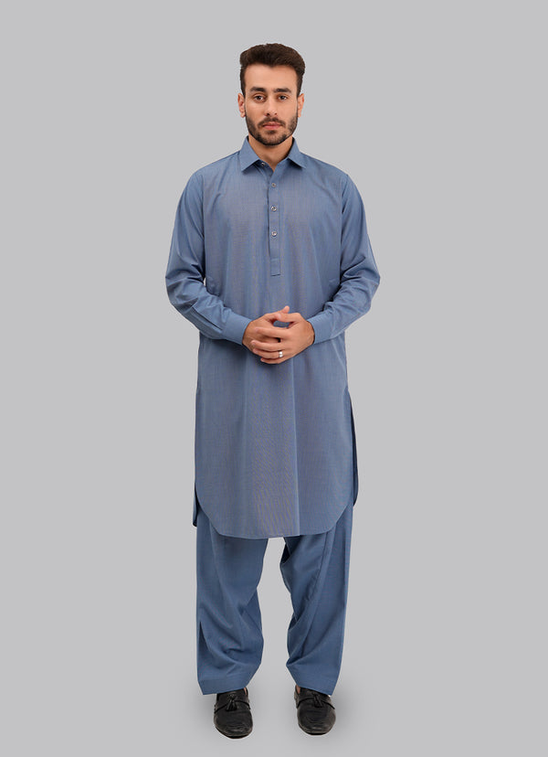 Shalwar Kameez - Kashghar Sky Blue Textured