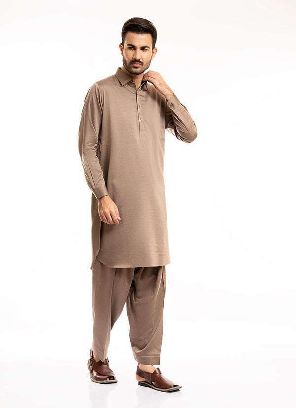 Light Brown Bird Eye Yarn Dyed Textured Shalwar Kameez