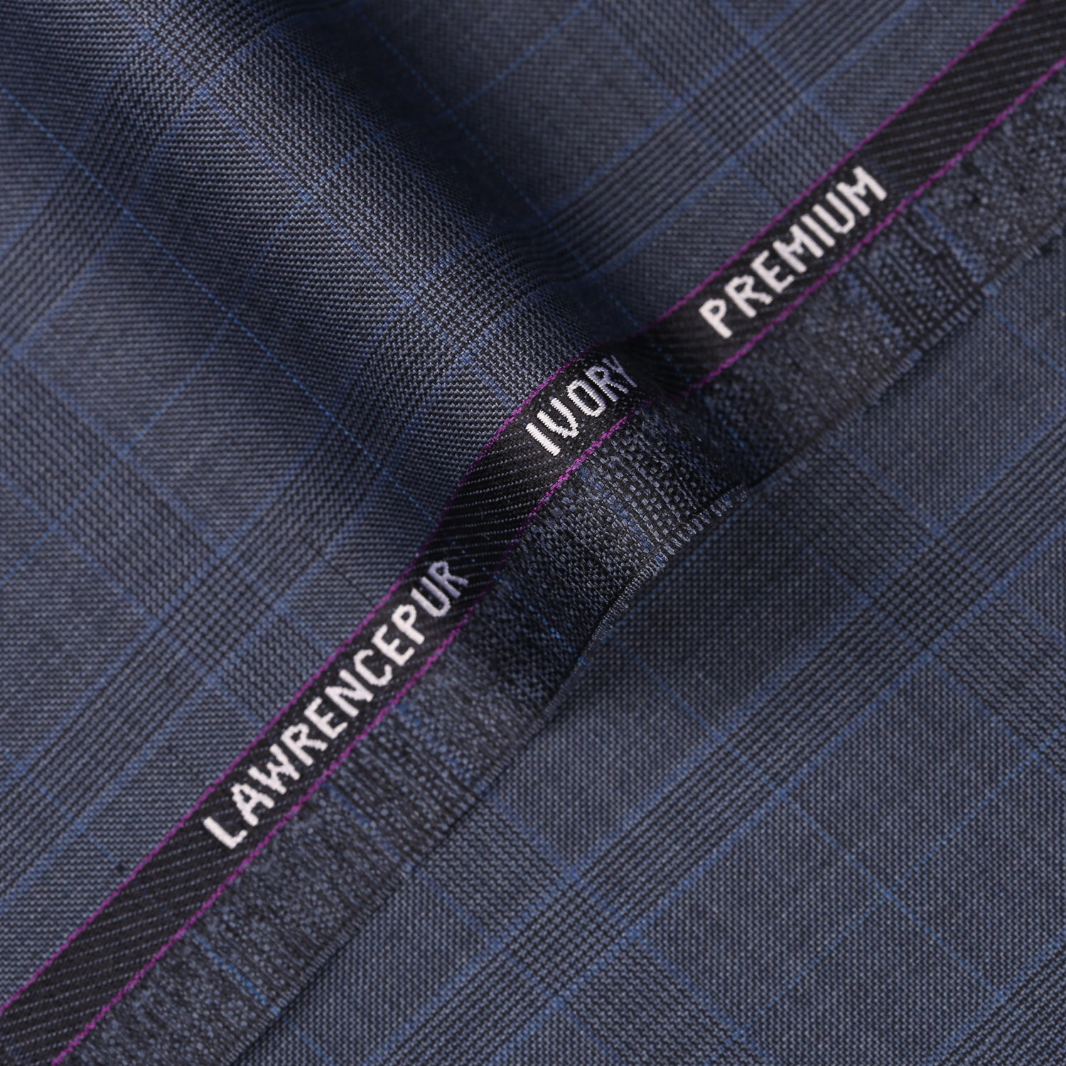 Glen Plaid Checks-Lapis Blue, Ivory Premium Wool Rich Suiting Fabric