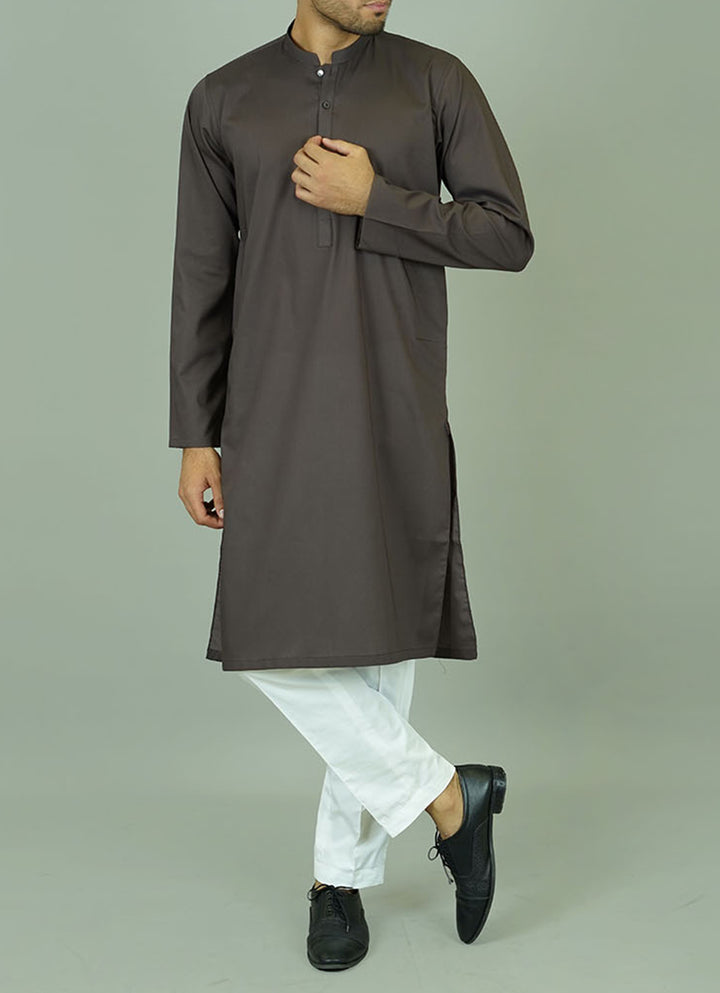 Dark brown cotton kurta - Sophisticated earthy tone for men