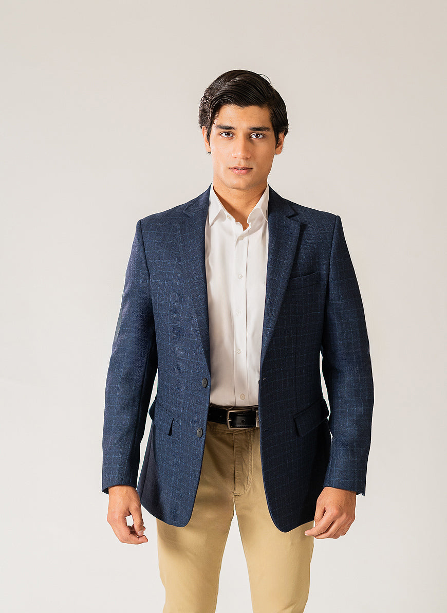 Blue Windowpane Tweed Blazer (SKU: 2210-00220-030-5-010) - Classic check pattern Main image