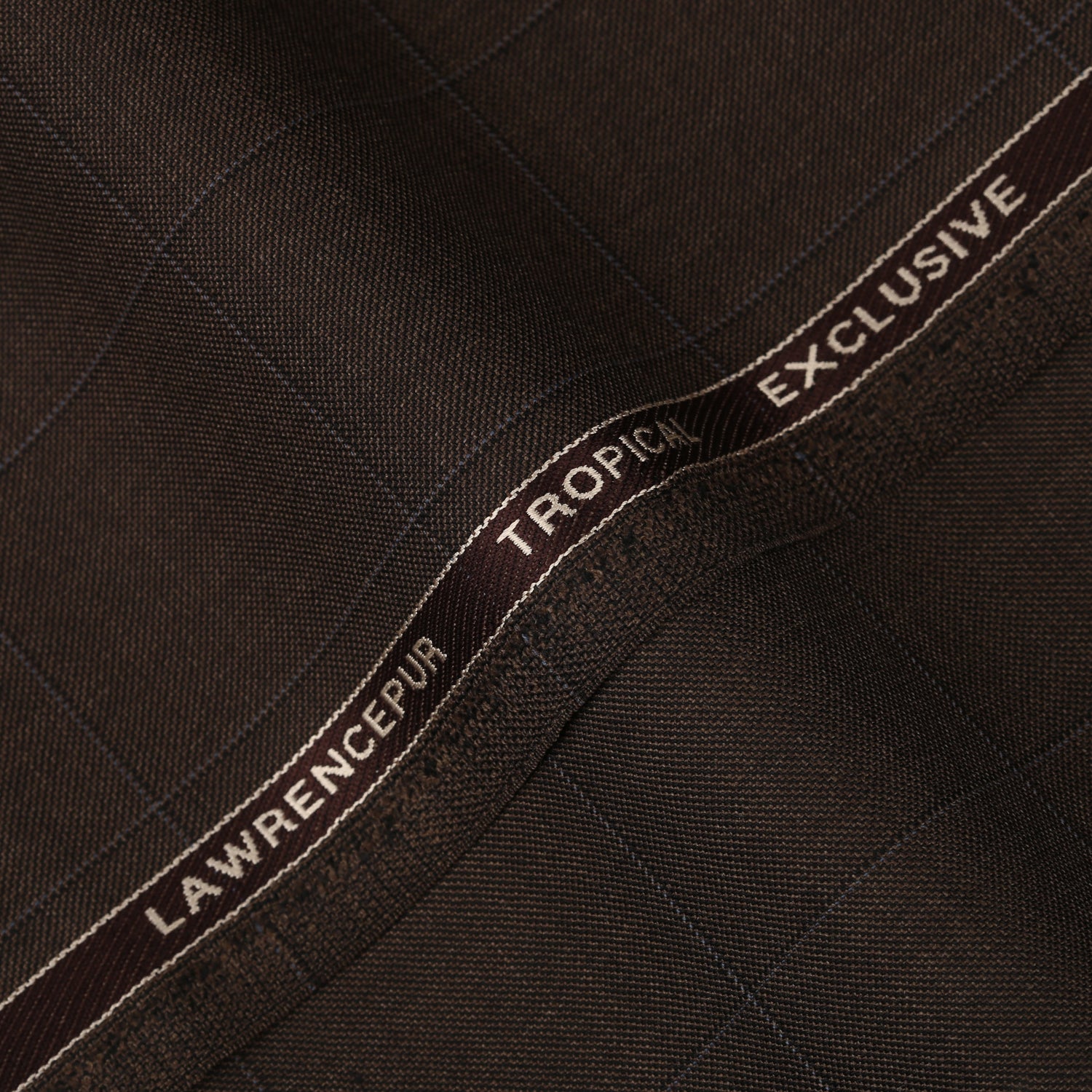 Windowpane Checks-Umber Brown, Wool Blend, Tropical Exclusive Suiting Fabric