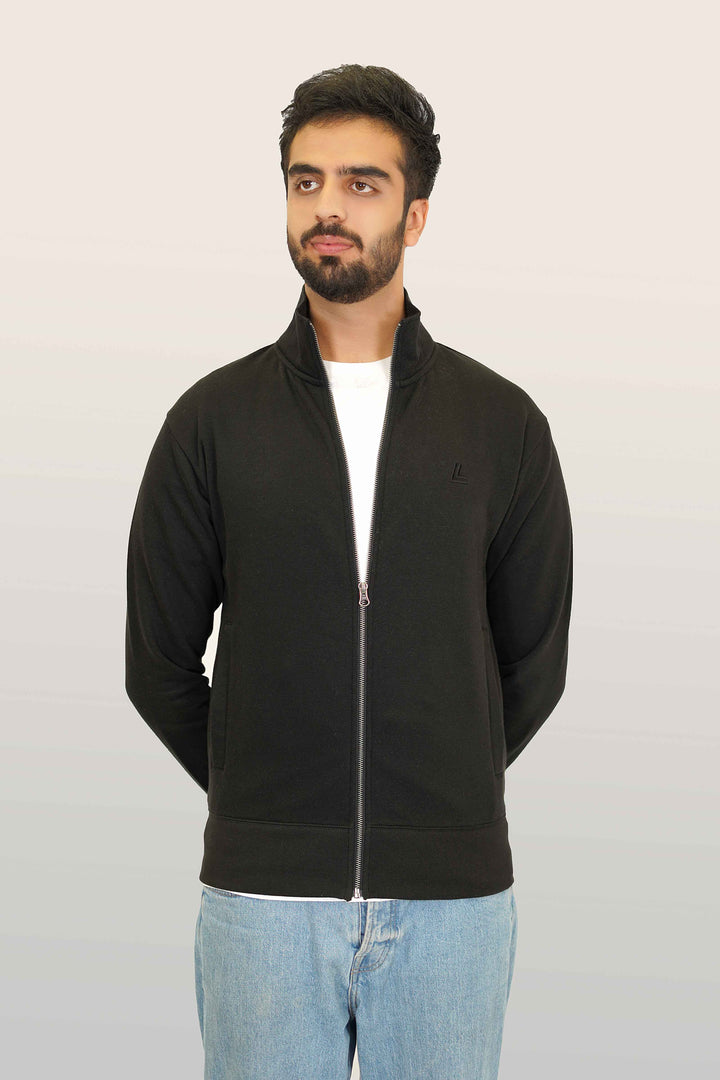 Black Woolen Fleece Zipper Mock – Men’s Winter Casual Top
