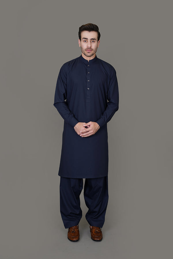 Shalwar Kameez - Boski Synthetic Navy Blue Plain