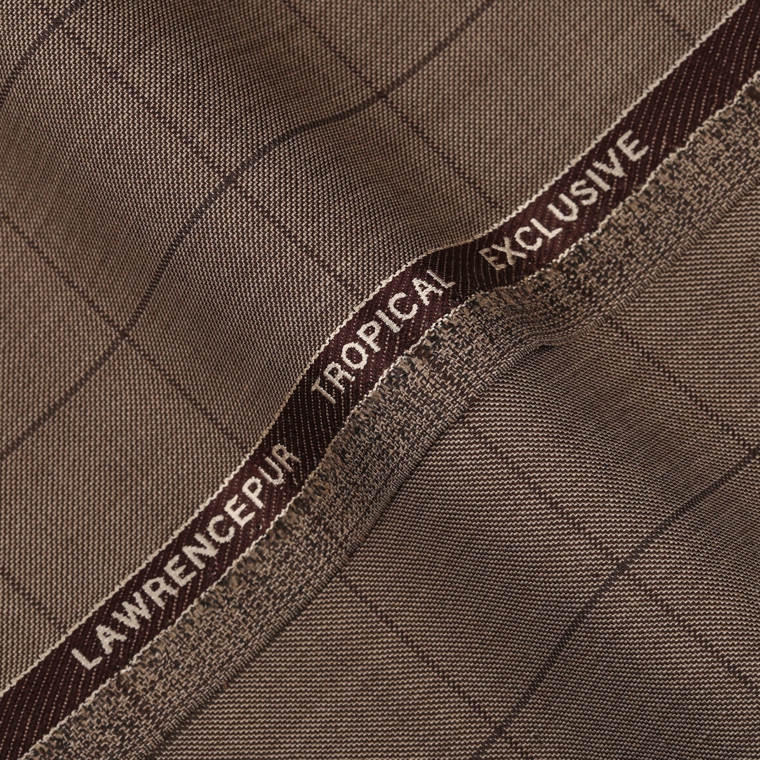 Windowpane Checks-Peanut Brown, Wool Blend, Tropical Exclusive Suiting Fabric