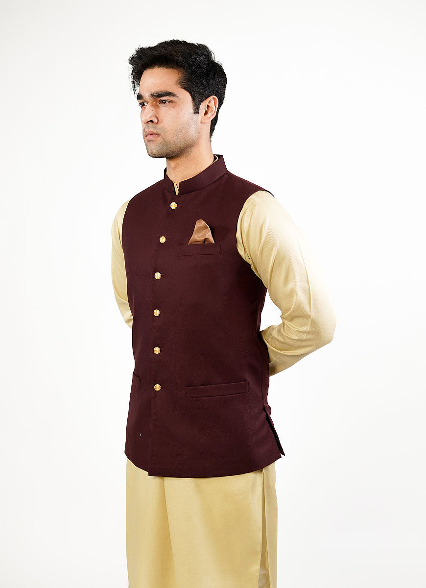 Plain Twill Maroon Merino Wool Superior Serge - Winter Waist Coat Secondary image