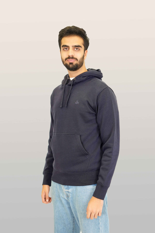 Navy Blue Plain Fleece Pull Over Hoodie