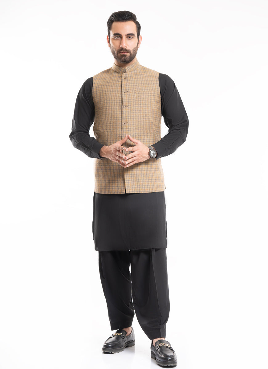 ChecksTortilla Brown Wool Rich Worsted Tweed - Winter Waist Coat Secondary image