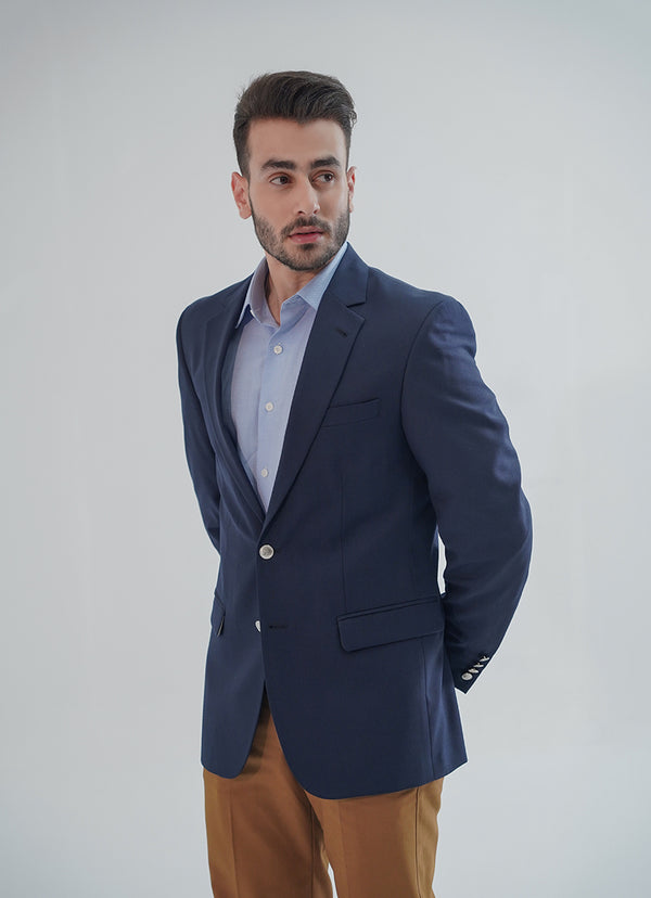 Blue Plain Tropical Exclusive Poly Wool Classic Blazer