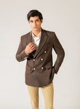 Plain-Brown, Wool Blend Fleece, Double Breasted Blazer
